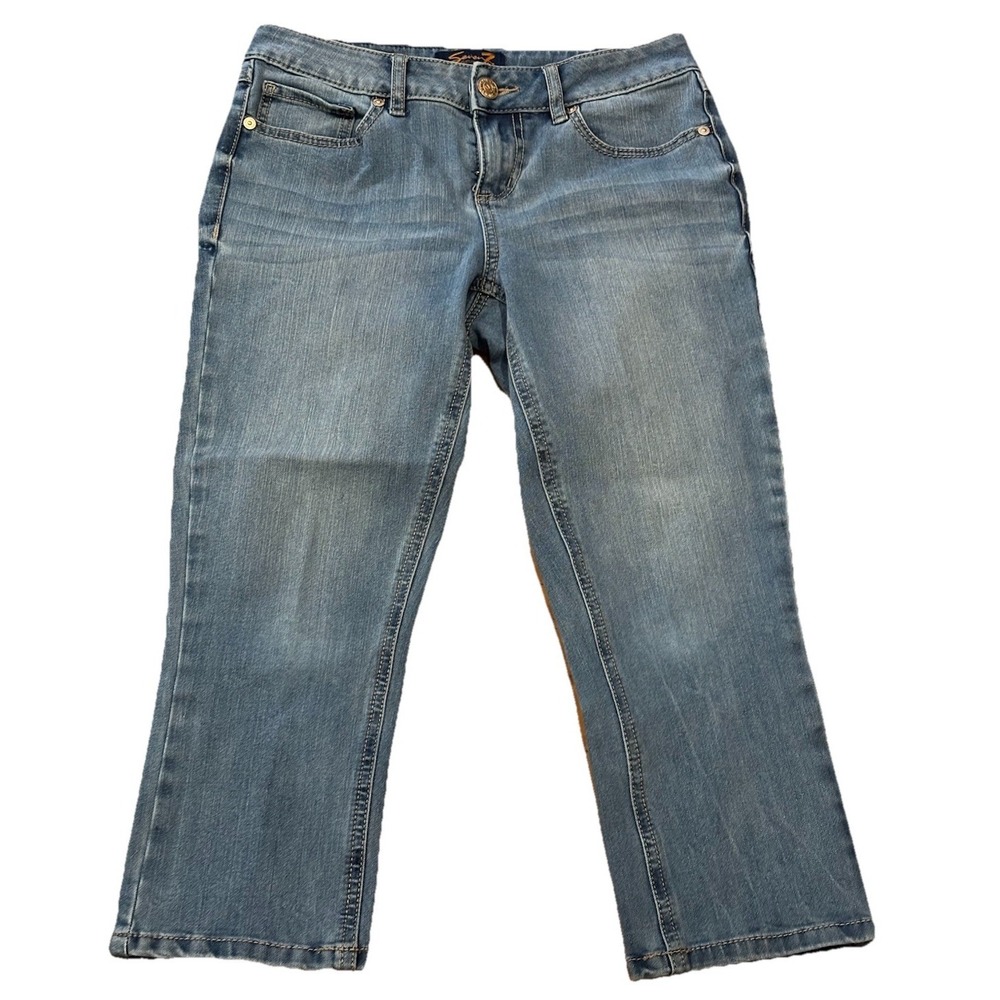 Seven7 Womens 4 Cropped Skinny Stretch Capri‎ Blue Jeans Denim Pedal Pushers